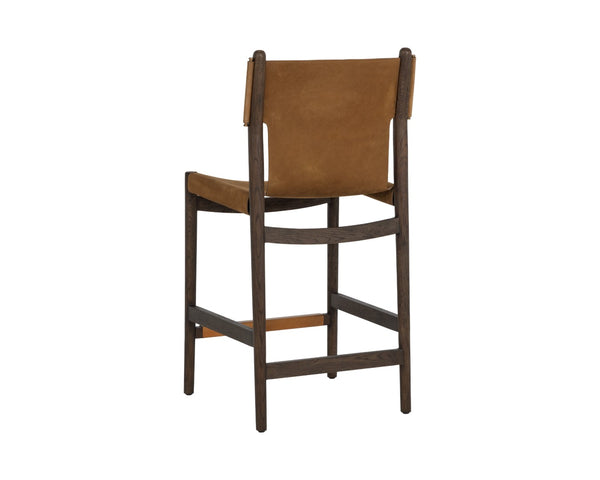 Sunpan ARGUS Counter Stool - Stylish Nubuck Caramel Leather with Sturdy Oak Frame for Modern Spaces 112684