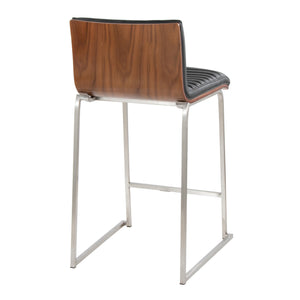 English Elm Mason Mara 26" Contemporary Counter Stools Set Of 2 - Stylish Black Faux Leather & Walnut Wood Design B202P222081
