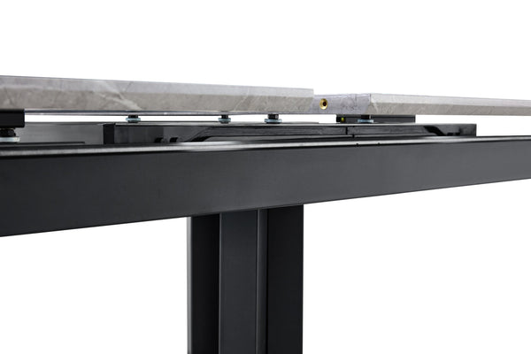 English Elm Modern Extendable Rectangular Dining Table with Scratch‑Resistant MDF Top and Matte Geometric Legs, Space‑Saving Centerpiece for Home or Office W3493S00008