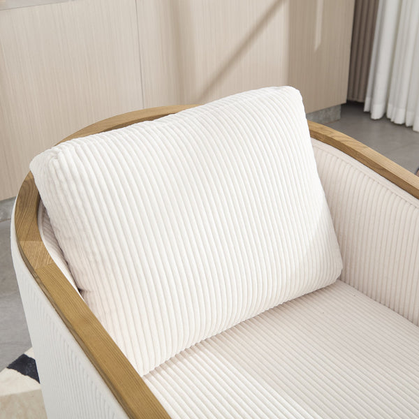 English Elm Corduroy Swivel Barrel Chair with Sturdy Wood Frame & Metal 360° Base, Plush Corduroy Comfort Pop Beige W395P220270