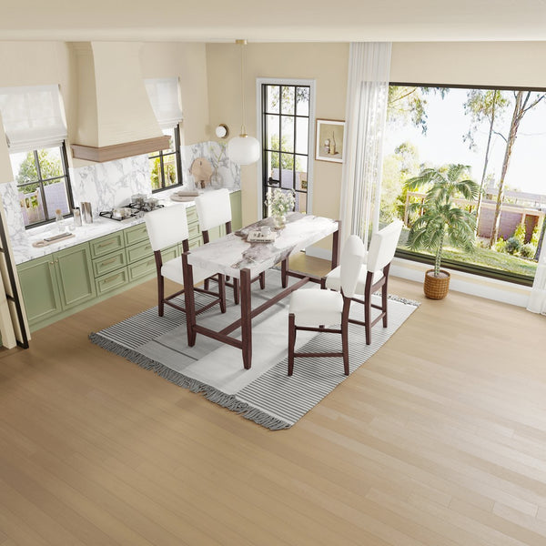 English Elm Counter 47.5-Inch Faux Marble Counter Height Table with Sturdy Rubber Wood Legs, Modern Dining Accent (96) White N752P269652K