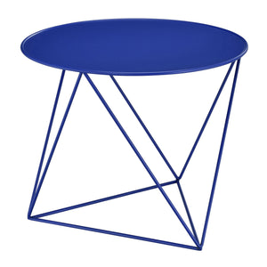 English Elm Blue Round Accent Table with Geometric Metal Base, Powder-Coated Blue Finish, Compact Durable Charm B062P186427