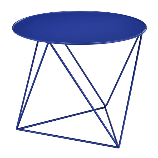 English Elm Blue Round Accent Table with Geometric Metal Base, Powder-Coated Blue Finish, Compact Durable Charm B062P186427