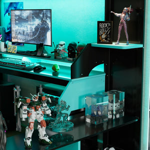 English Elm Full Size Gaming Loft Bed with Rgb Lighting Built-in Desk and Usb Charging Ports Blue LT000275AAC