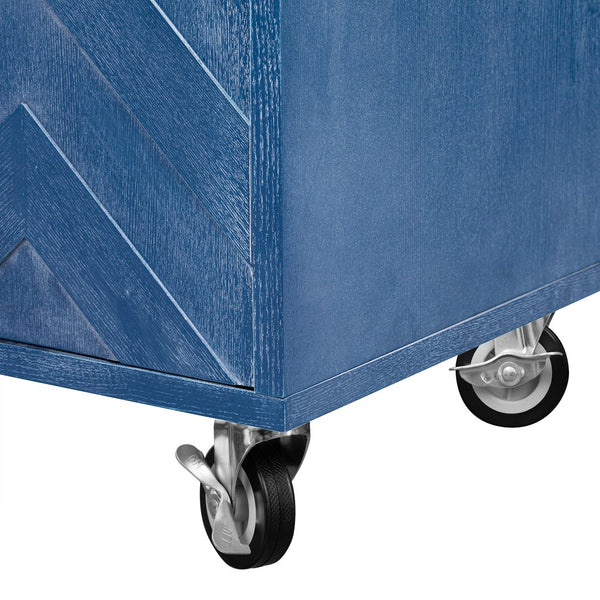 English Elm K&K Farmhouse Kitchen Island with 3D Wave Stripes Ash Veneer, Drop Leaf, Rolling Cart Storage Navy Blue N707P207915E