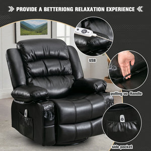 English Elm Massage Swivel Rocker Recliner with Heat Lumbar Relief and Usb Port for Living Room W1521P476713