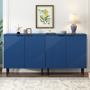 English Elm Mirod Geometric Relief Mdf Cabinet Set Lacquered Finish Metal Legs Modern Living Room Navy Blue N760S0000034M