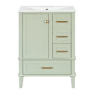 English Elm 24" Olive Bathroom Vanity Solid Wood Frame Ceramic Sink Gold Hardware Soft Close Green N729P373276F