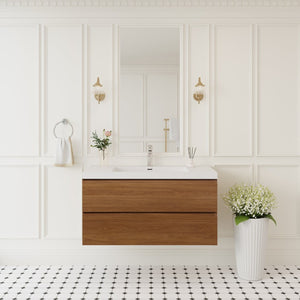 English Elm 42" Floating Bathroom Vanity Wall Mounted Espresso Cabinet Soft Close Resin Basin White+Walnut W1573P388438
