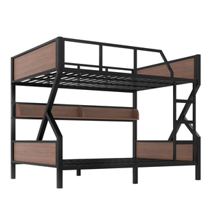 English Elm Queen Over Solid Pine Bunk Bed with Built in Shelves and Tray for Guest Rooms W5305S00013