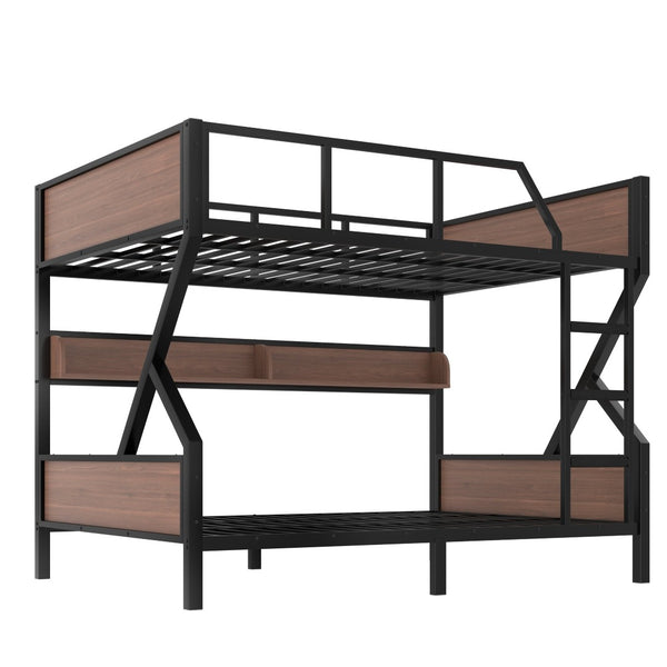 English Elm Queen Over Solid Pine Bunk Bed with Built in Shelves and Tray for Guest Rooms W5305S00013