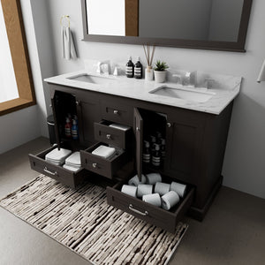 English Elm Espresso 60" Double Bath Vanity with Carrara Marble Top, Chrome Faucet, Soft-Close Drawers & Ample Storage B2731P258386
