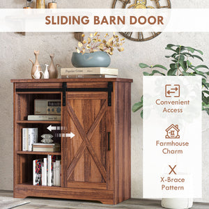 English Elm Homcom Rustic Farmhouse Coffee Bar Cabinet With Sliding Barn Door & Adjustable Shelves For Storage W2225P217401