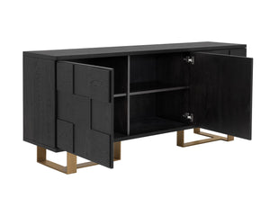 Sunpan Lars Sideboard - Stylish Smoked Acacia & Antique Brass Storage Solution for Dining and Living Spaces