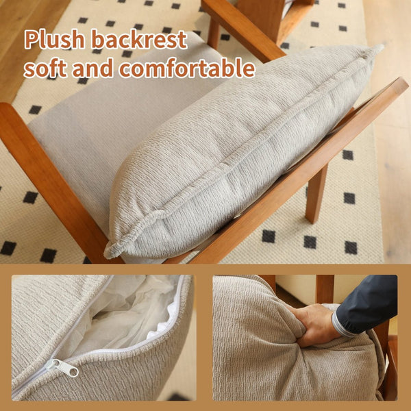 English Elm Cute Fabric Armchair Solid Wood Frame Compact Upholstered Seat for Bedroom or Apartment Grey W2105P420766