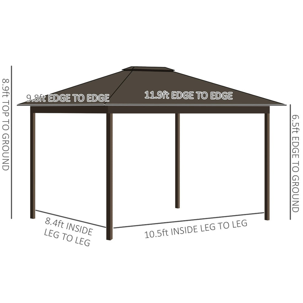English Elm Gazebo Hard Top Steel Roof Aluminum Frame Outdoor Shelter with Mesh Walls and Privacy Curtains T3971S00069
