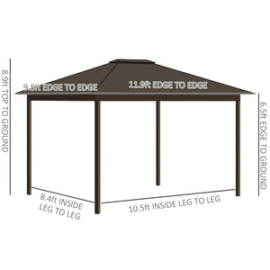 English Elm Gazebo Hard Top Steel Roof Aluminum Frame Outdoor Shelter with Mesh Walls and Privacy Curtains T3971S00069