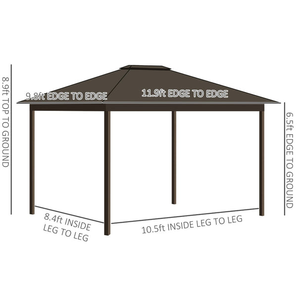 English Elm Gazebo Hard Top Steel Roof Aluminum Frame Outdoor Shelter with Mesh Walls and Privacy Curtains T3971S00069