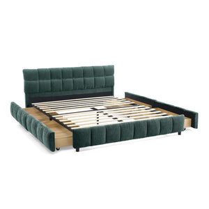 English Elm Queen Chenille Upholstered Platform Bed with Storage Drawers and Padded Headboard Blue+Green W487P235285
