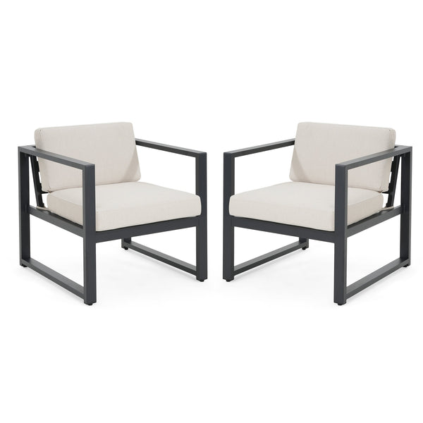 English Elm Christopher Knight Home® - NAVAN Outdoor Patio Club Chair Set of 2 – Lightweight Aluminum Frames with Removable Fade‑Resistant Cushions Beige+Black N775P243391B