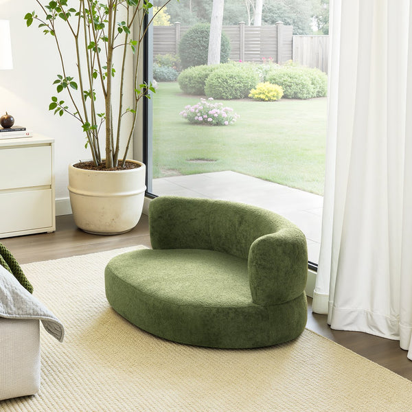 English Elm Jennifer Taylor Home - Shep 36" Curved Dog Sofa Bed Medium Moss Green Fleeced Teddy — Plush Scandinavian Benchmade Lounge, Durable Support B2719P320242