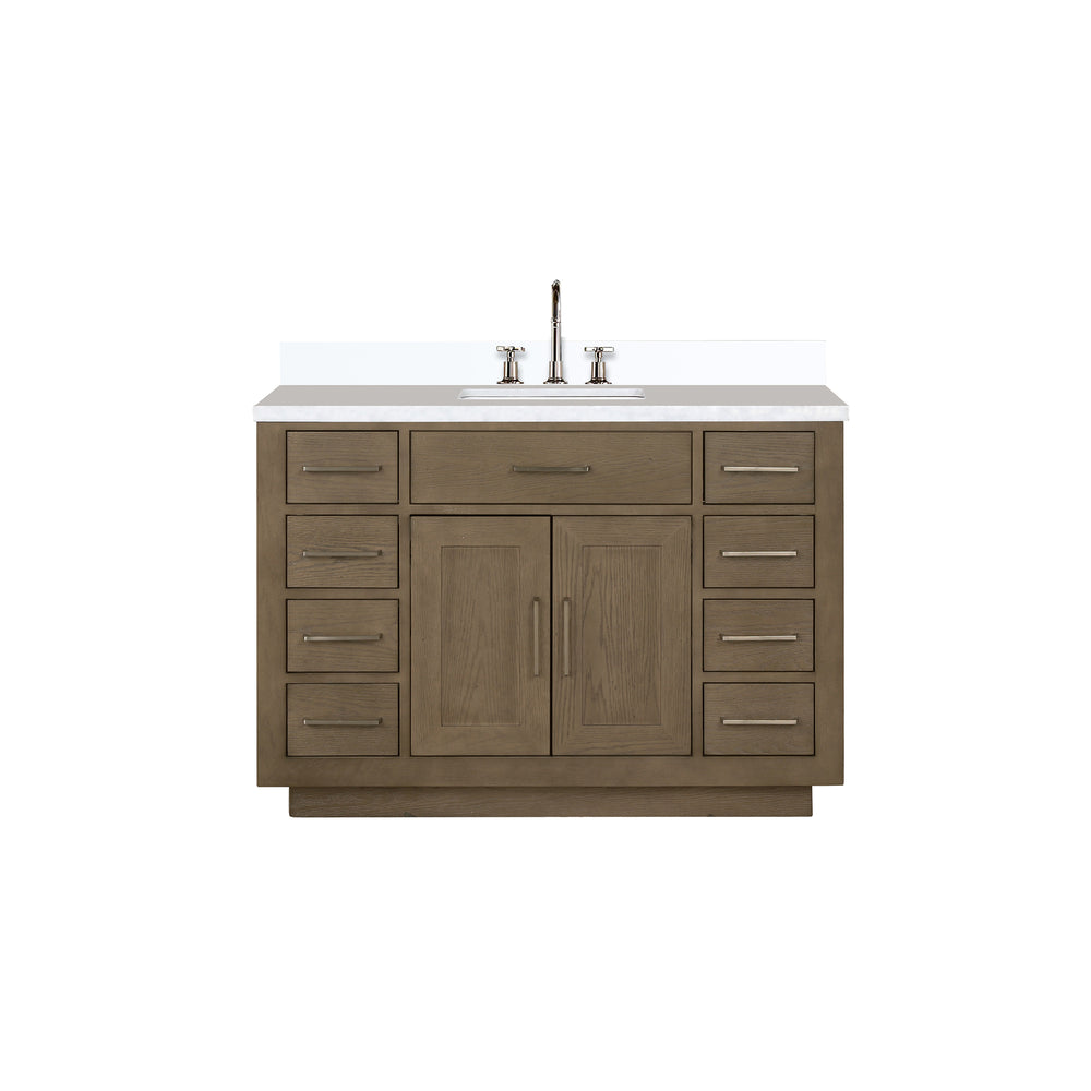 English Elm Grey Oak Single Bath Vanity With White Quartz Top & Chrome Faucet Set - Modern Elegance For Your Bathroom B2731P257714