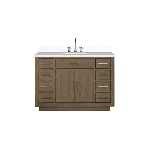 English Elm Grey Oak Single Bath Vanity With White Quartz Top & Chrome Faucet Set - Modern Elegance For Your Bathroom B2731P257714