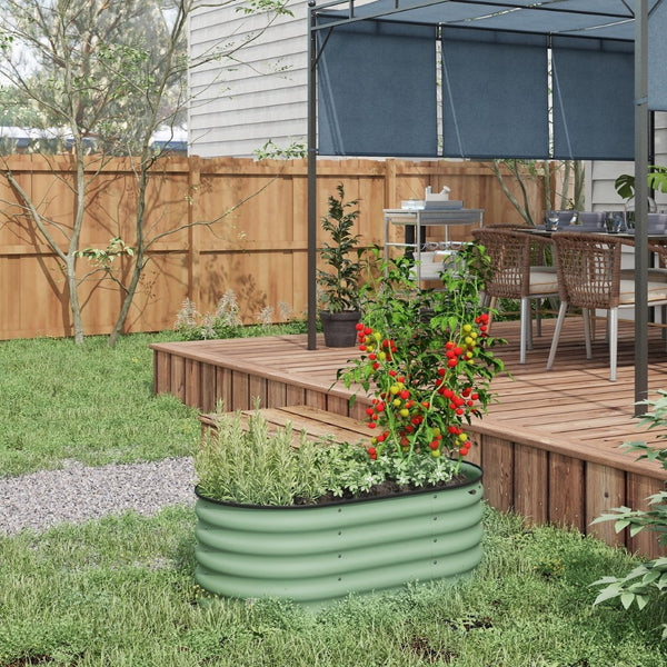 English Elm Outsunny Galvanized Raised Garden Bed Kit - Durable Metal Elevated Planter For Flowers & Vegetables W2225P200925-GIGA