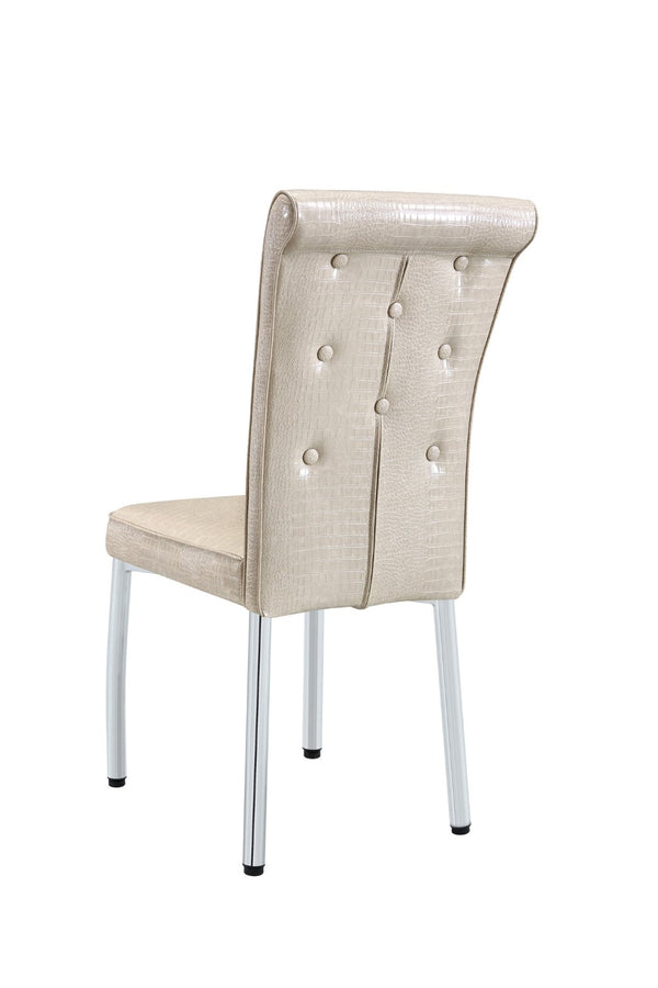 English Elm A Set of 2 Crystal Button Faux Leather Dining Chairs with Embossed Croc Texture Beige,Silver W3226P344041