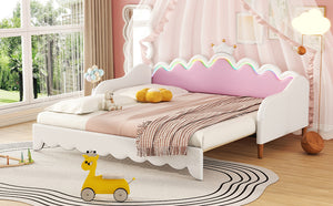 English Elm Twin Extending Daybed with LED Crown Headboard, Upholstered Princess Design for Cozy Kids Room White 76.5 L x 17.4 W x 4.3 H HL000104AAK
