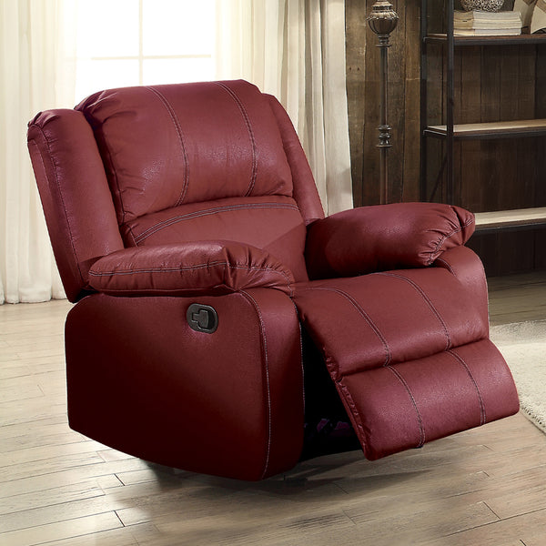 English Elm Zuriel Red PU Leather Motion Rocker Recliner with Pocket Coil Seat, 135° Manual Recline, Ergonomic Comfort B2726P285314