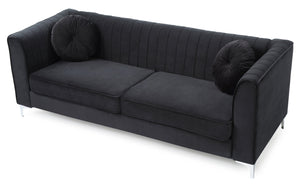 English Elm Delray Glam Velvet Sofa with Chrome Legs and Pocketed Coil Cushions, Channel Quilting & Pillows Black 26 L x 37 W x 26 H B078S00464
