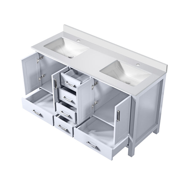 English Elm White Double Bath Vanity 60-inch W x 22-inch D with White Quartz Top, Solid Wood, Soft-Close Drawers B2731P258873