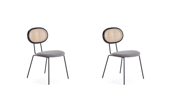 English Elm Jardin Cane Back Upholstered Dining Chair with Metal Legs, Woven Polycotton Seat, Fully Assembled Black+Grey B365P398303