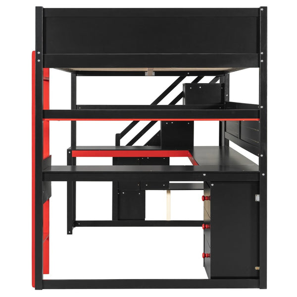 English Elm Full Size Gaming Loft Bed with Led Lighting Desk Shelves and Usb Charging Ports N820S00071J