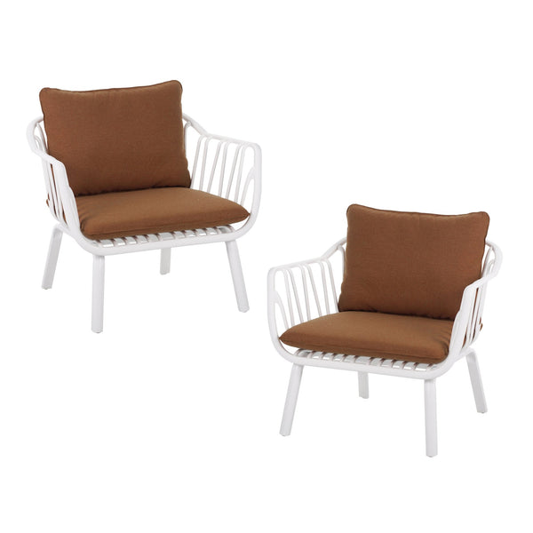 English Elm Christopher Knight Home® - Huron Outdoor PP Club Chair with Waterproof Olefin Cushions, Durable Plastic Frame and Iron Legs - Weather-Resistant Patio Seating Set Brown,White N775P178198W