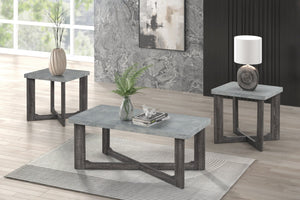 English Elm 3pc Faux Marble Top Coffee and End Table Set with Cross-leg Base in Gray B011P427925