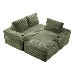 English Elm 104 Inch Corduroy Modular Sectional Sofa with L Chaise Deep Sink Comfort W5515S00025