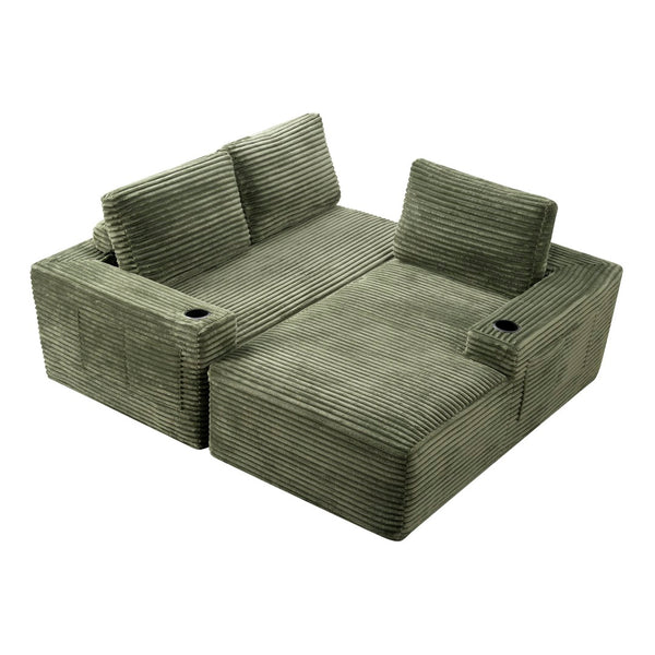 English Elm 104 Inch Corduroy Modular Sectional Sofa with L Chaise Deep Sink Comfort W5515S00025