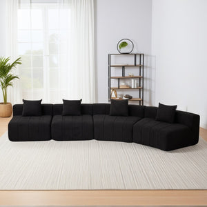 English Elm Two Curved Chenille Sectional Sofa with Sculptural Modular Design and Four Throw Pillows W834S00587
