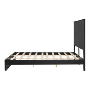 English Elm Stylish King Bed Frame Vertical Slat Headboard Low Profile Contemporary Bedroom Black N770PK369234B