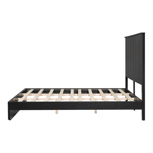 English Elm Stylish King Bed Frame Vertical Slat Headboard Low Profile Contemporary Bedroom Black N770PK369234B