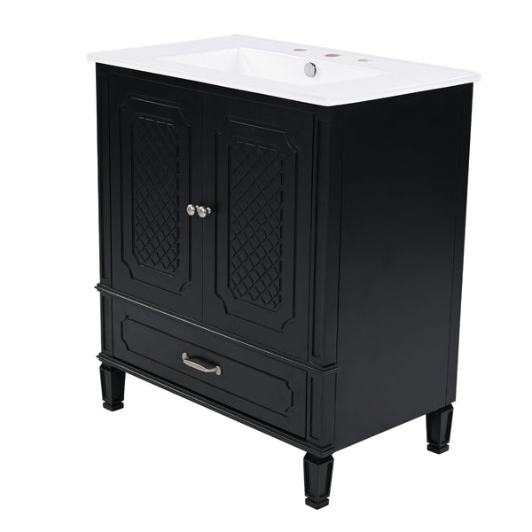 English Elm 30" Freestanding Bathroom Vanity Solid Wood Vintage Farmhouse Style Soft Close Storage N759P218644B