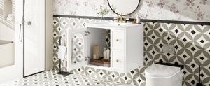 English Elm 24" Floating Bathroom Vanity with Ceramic Sink Two Drawers White Mdf Cabinet N710P286704K