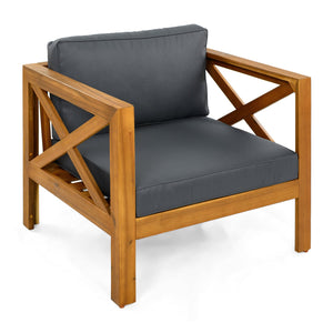 English Elm Christopher Knight Home® - Patio Conversation Set - Elegant Acacia Wood Chairs & Teak-Finish Side Table With Cushions, Outdoor Comfort N770P264304G_N770P313252L