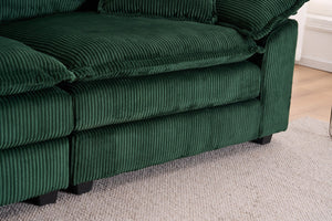 English Elm Corduroy Plush 2-Seat Sofa with 2 Back Cushions, Toss Pillows & Ottomans — Deep Seat Comfort Green W2363S00065