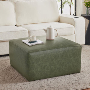 English Elm Upholstered Corduroy Square Ottoman Plywood Frame Sectional Footrest for Living Room Green N757P414087G