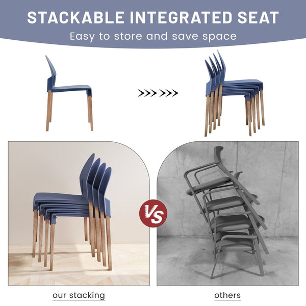 English Elm Summer 5 Piece Round Dining Set Polypropylene Stackable Chairs Oak Legs Modern Style Grey-Blue,White W3450S00039