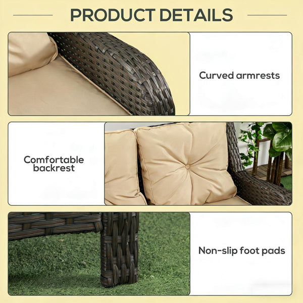 English Elm Patio Three-seat Outdoor Sofa Handwoven Pe Rattan Steel Frame with Foam Cushions T3971P446225
