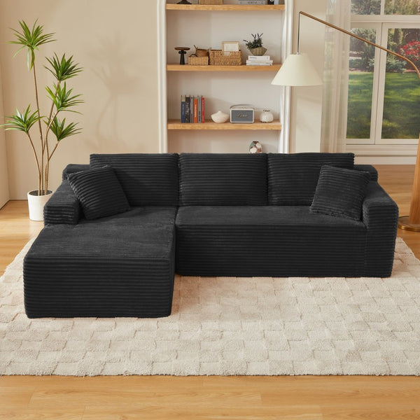 English Elm L-shaped Corduroy Cloud Sectional with Deep Seat for Living Room or Bedroom Lounge W2339S00117